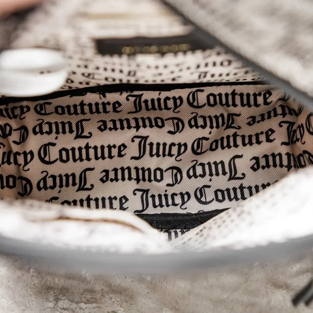 Juicy Couture Black Gray Logo Goth Our Zip Says it All Backpack Gold Hardware